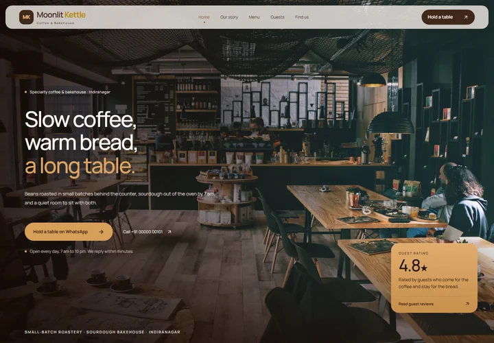 An example café website with clear business information